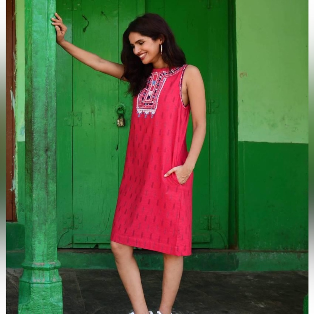 Souk Indigo Marie Dress Red Cotton Size Medium